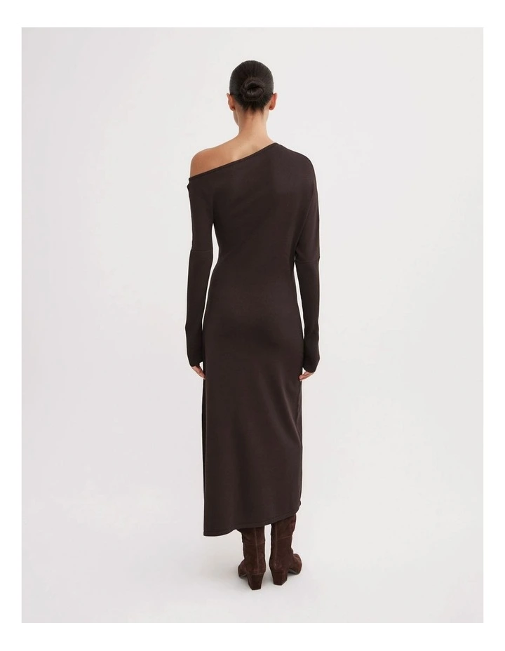 Off Shoulder Knit Dress in Espresso image 4