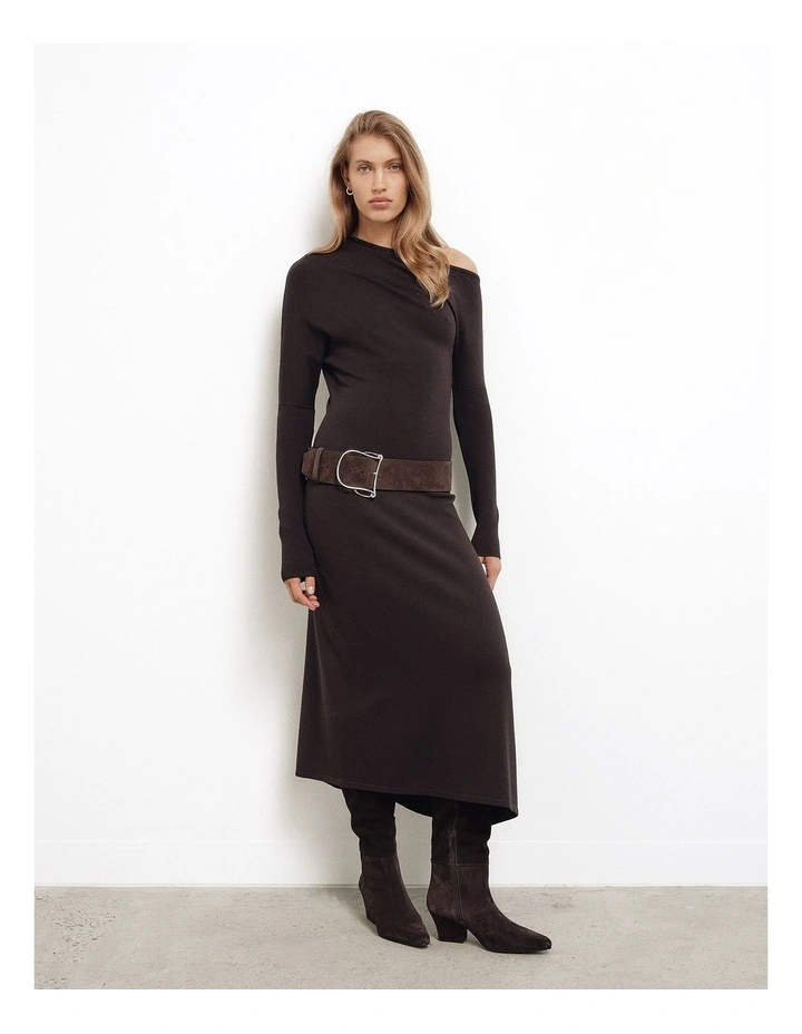 Off Shoulder Knit Dress in Espresso image 5