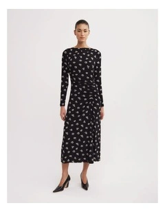 Long Sleeve Ruched Mesh Dress in Two Tone Floral