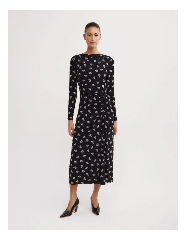 Long Sleeve Ruched Mesh Dress in Two Tone Floral image 1