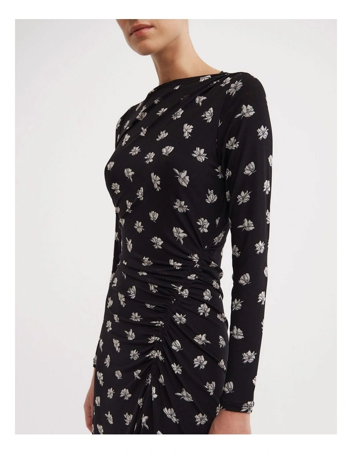 Long Sleeve Ruched Mesh Dress in Two Tone Floral image 3
