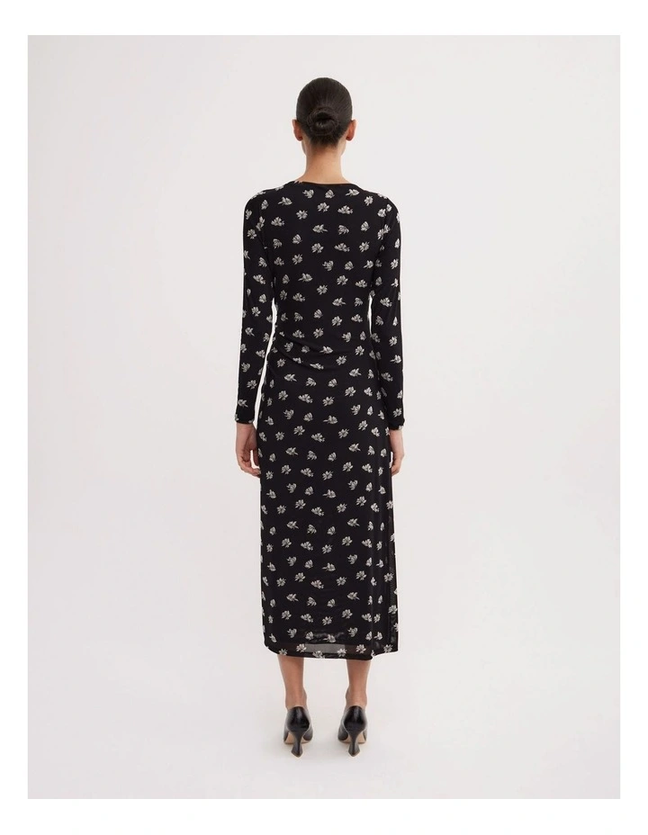 Long Sleeve Ruched Mesh Dress in Two Tone Floral image 5