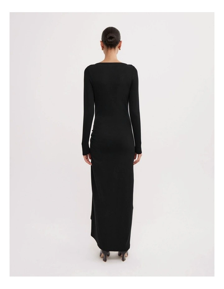 Longsleeve Trim Detail Rib Dress in Black image 4