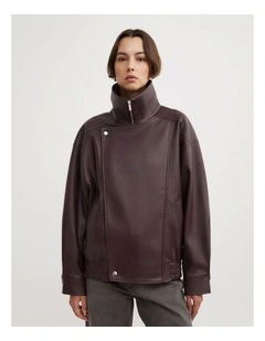 Funnel Neck Bomber Jacket in Aubergine