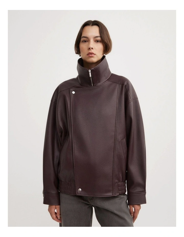 Funnel Neck Bomber Jacket in Aubergine image 1