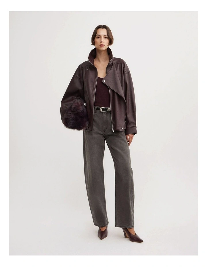 Funnel Neck Bomber Jacket in Aubergine image 2