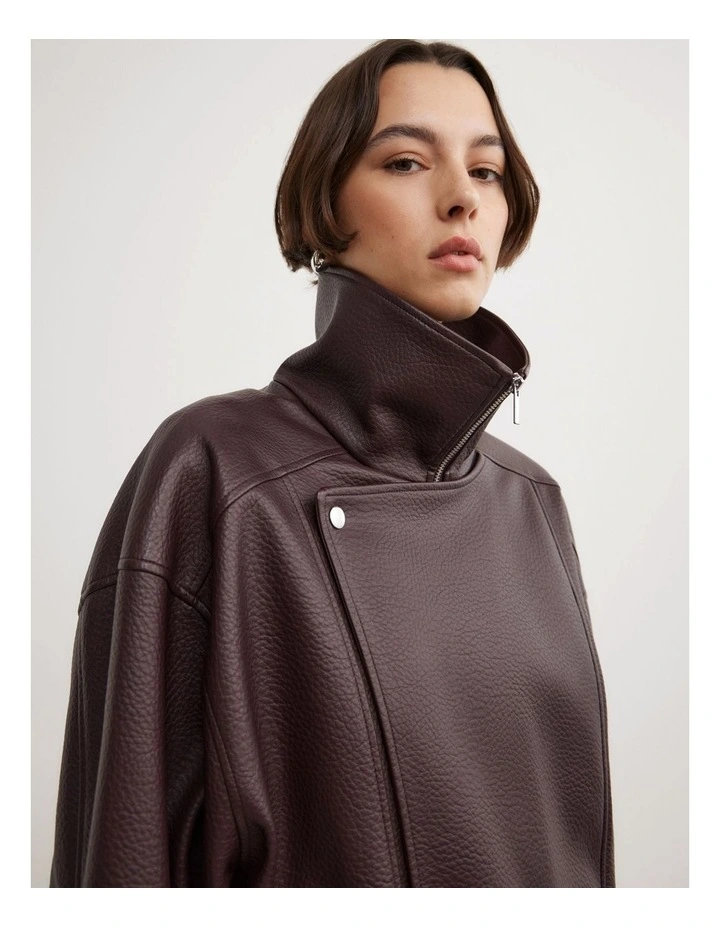 Funnel Neck Bomber Jacket in Aubergine image 3