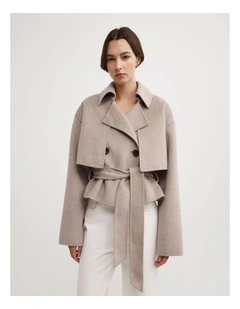 Cropped Trench Coat in Oat Marle