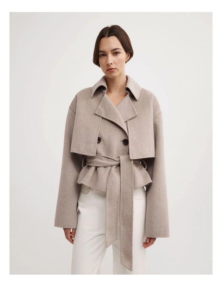 Cropped Trench Coat in Oat Marle image 1