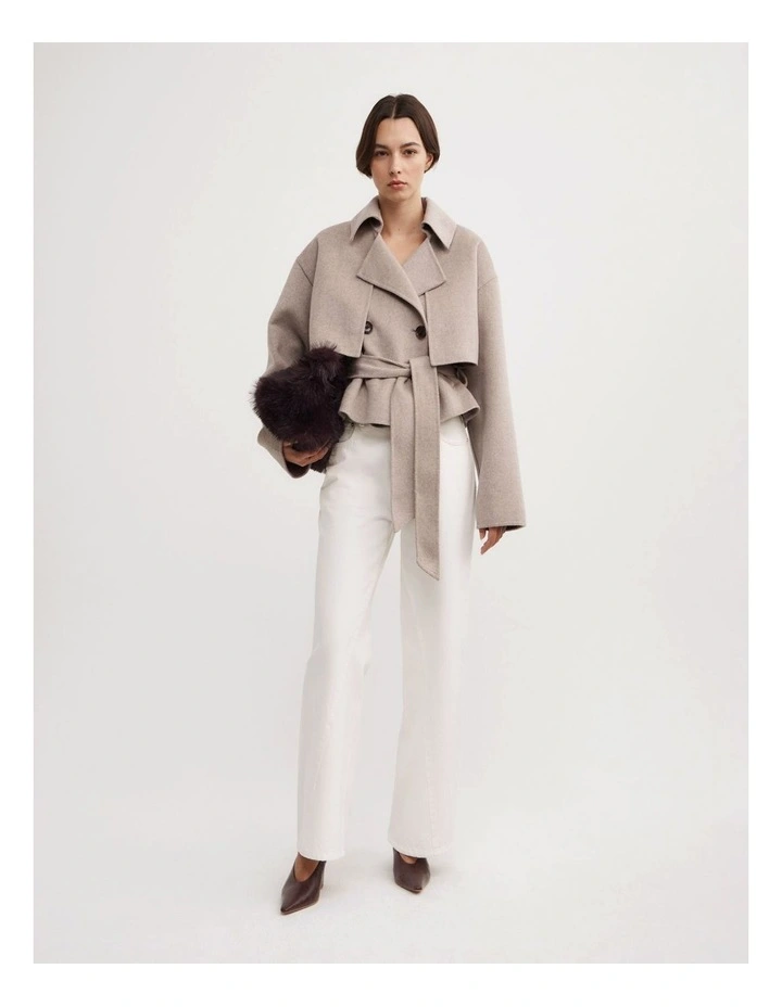 Cropped Trench Coat in Oat Marle image 2