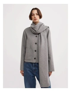 Crop Scarf Coat in Light Grey Marle