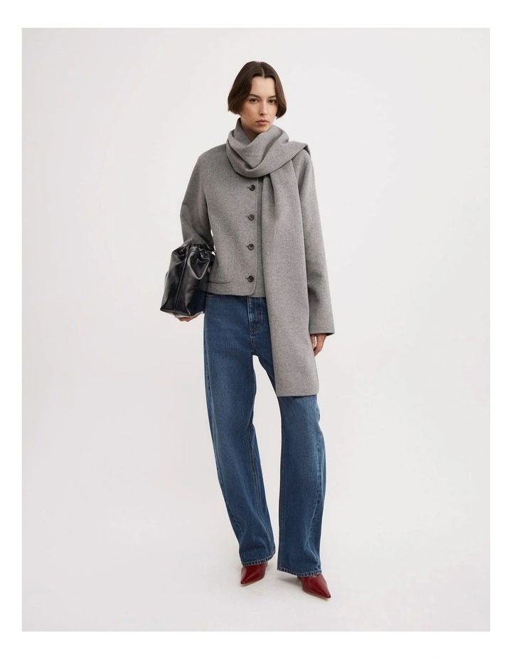 Crop Scarf Coat in Light Grey Marle image 2