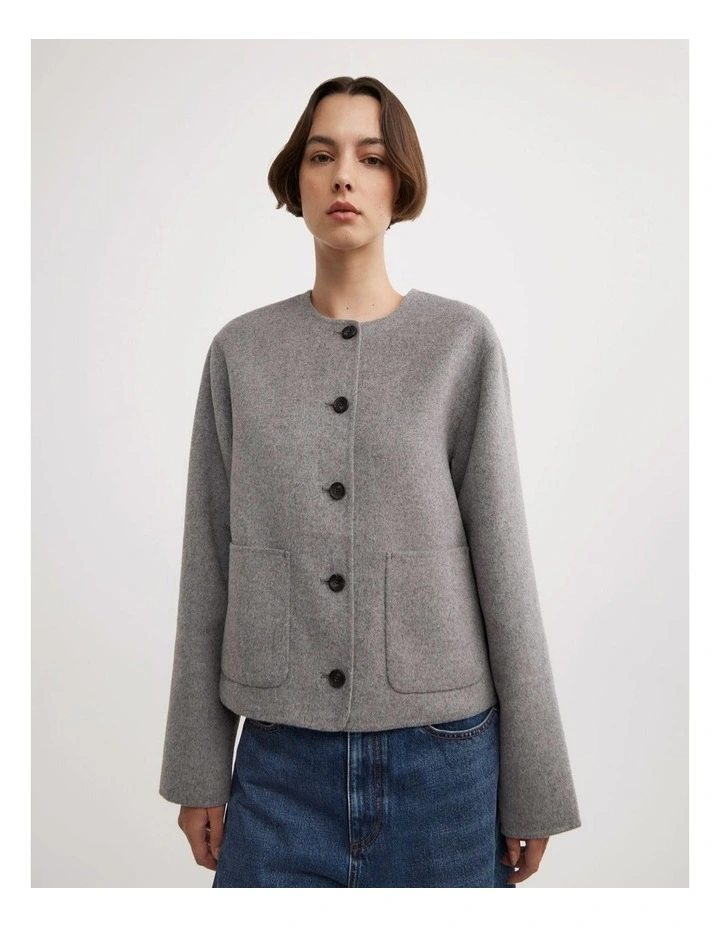 Crop Scarf Coat in Light Grey Marle image 3