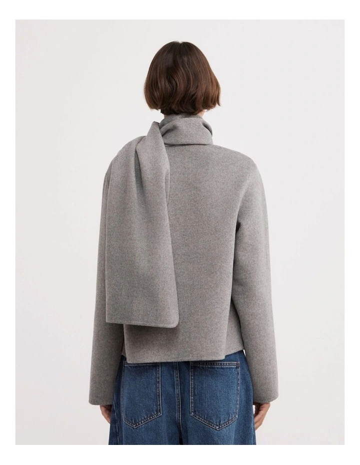 Crop Scarf Coat in Light Grey Marle image 5