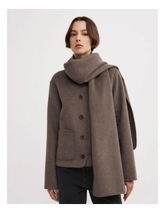 Crop Scarf Coat in Chocolate Marle