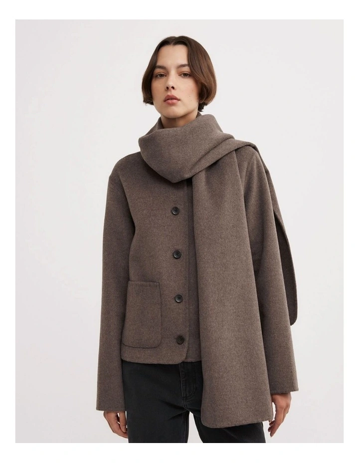 Crop Scarf Coat in Chocolate Marle image 1