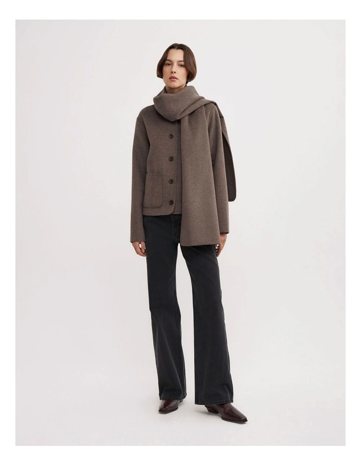 Crop Scarf Coat in Chocolate Marle image 2