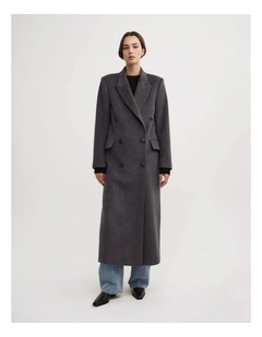 Double Breasted Coat in Charcoal Pinstripe