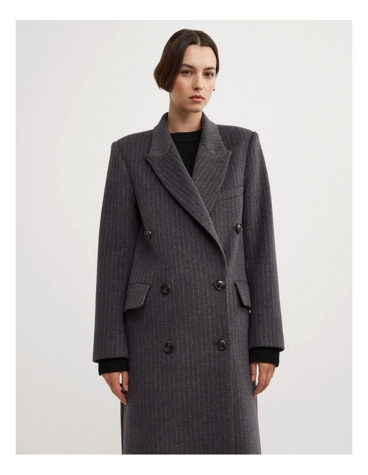 Double Breasted Coat in Charcoal Pinstripe image 3