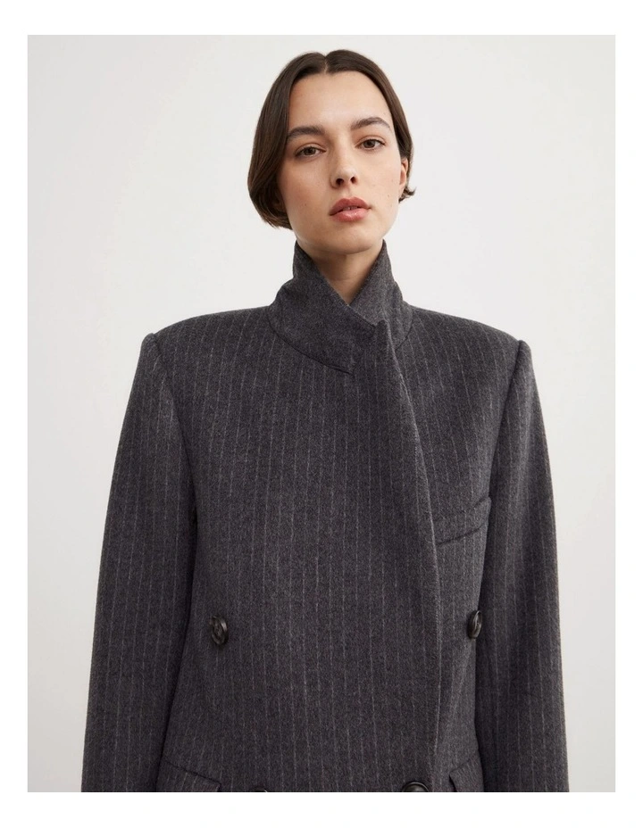 Double Breasted Coat in Charcoal Pinstripe image 4