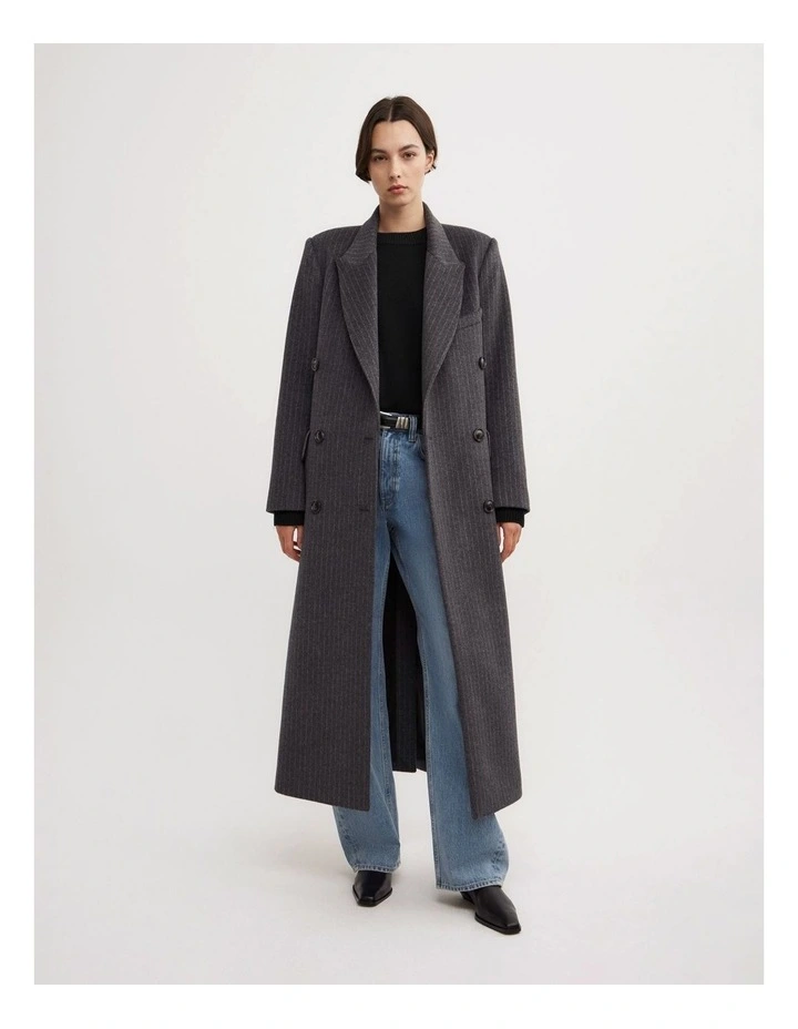 Double Breasted Coat in Charcoal Pinstripe image 4