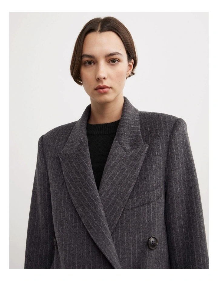 Double Breasted Coat in Charcoal Pinstripe image 5