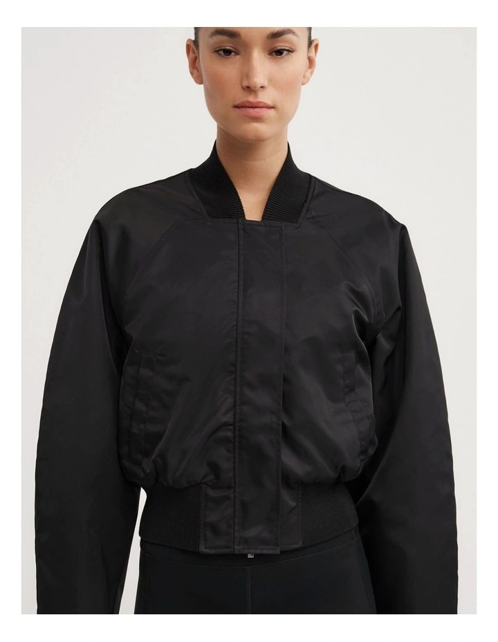 Nylon Bomber Jacket in Black image 3