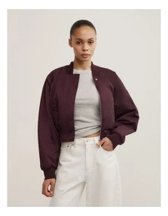 Nylon Bomber Jacket in Aubergine