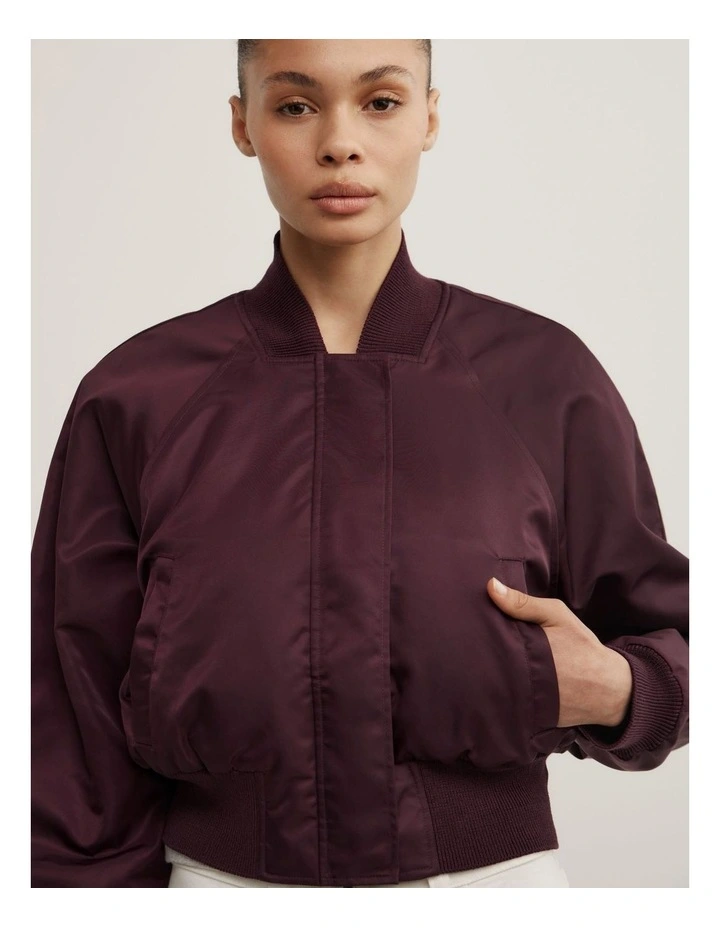 Nylon Bomber Jacket in Aubergine image 3