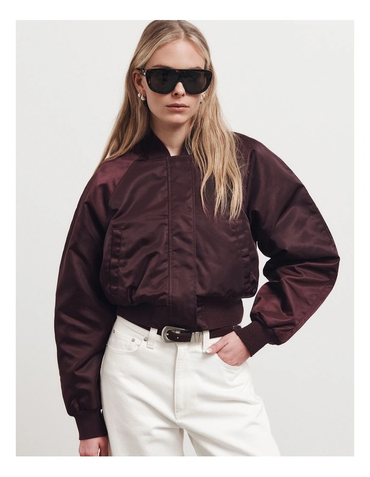 Nylon Bomber Jacket in Aubergine image 5