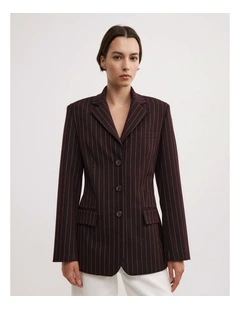 Pinstripe Blazer in Aubergine Pinstripe