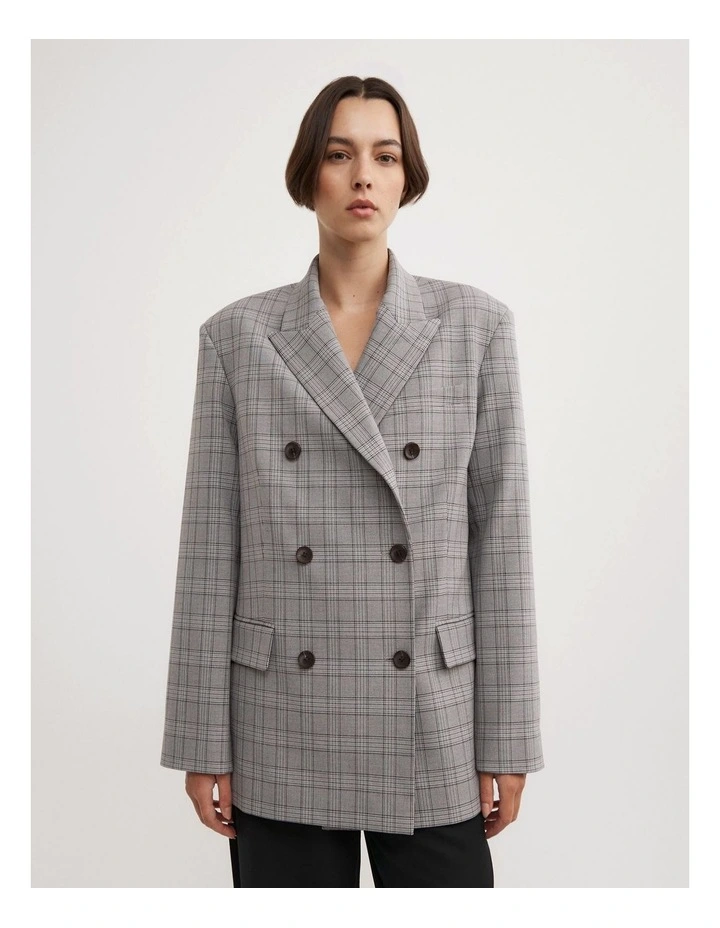 Double Breasted Blazer in Grey Check image 1