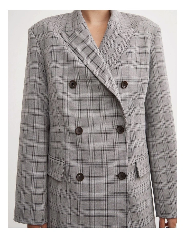 Double Breasted Blazer in Grey Check image 3