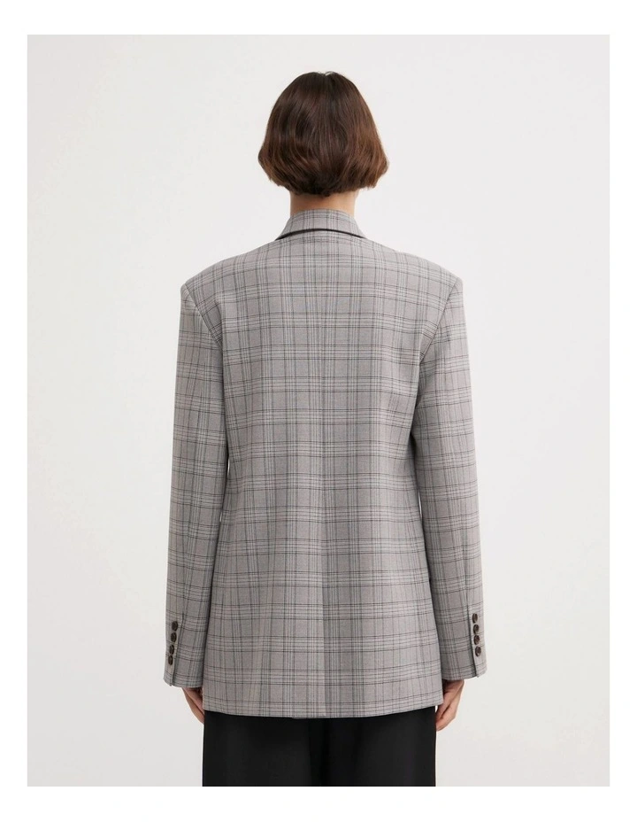 Double Breasted Blazer in Grey Check image 5