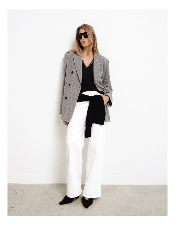 Double Breasted Blazer in Grey Check image 6