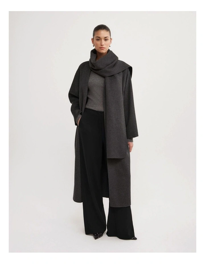 Long Scarf Coat in Charcoal Marle image 1