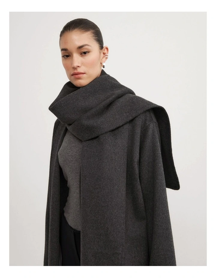 Long Scarf Coat in Charcoal Marle image 2