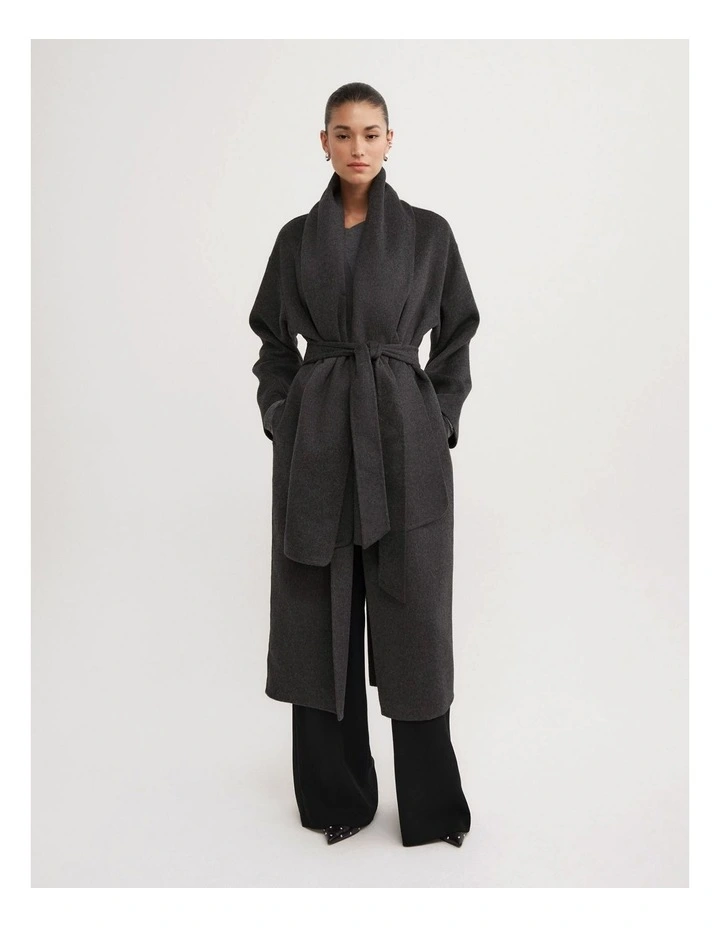Long Scarf Coat in Charcoal Marle image 3