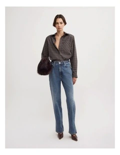 Split Detail Denim Jeans in Mid Indigo