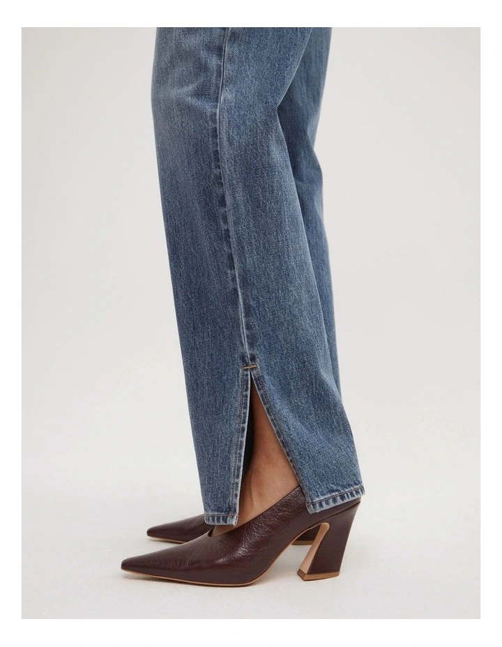 Split Detail Denim Jeans in Mid Indigo image 3