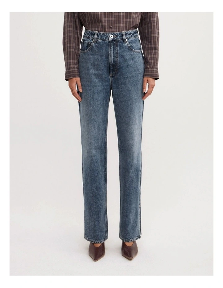 Split Detail Denim Jeans in Mid Indigo image 5