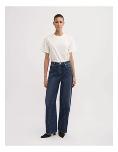 Angled Seam Denim Jeans in Marine Blue