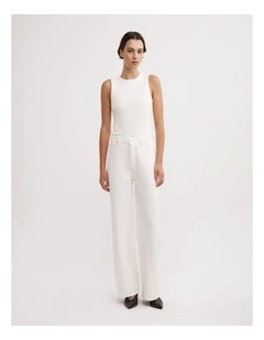 Angled Seam Denim Jeans in Parchment