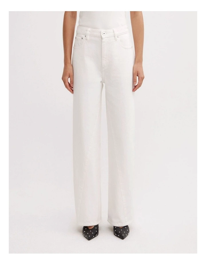 Angled Seam Denim Jeans in Parchment image 6