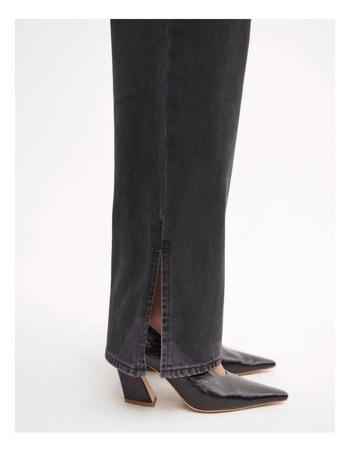 Split Detail Denim Jeans in Washed Black image 3