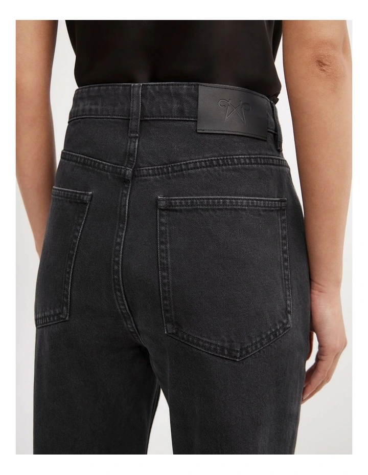 Split Detail Denim Jeans in Washed Black image 4
