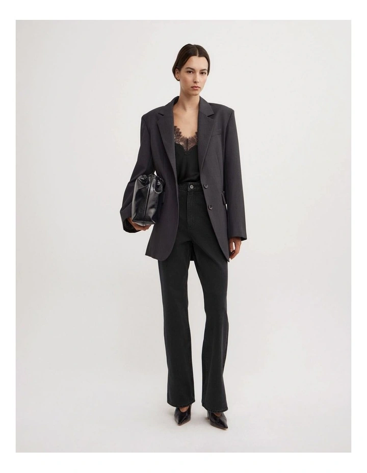 Split Detail Denim Jeans in Washed Black image 5