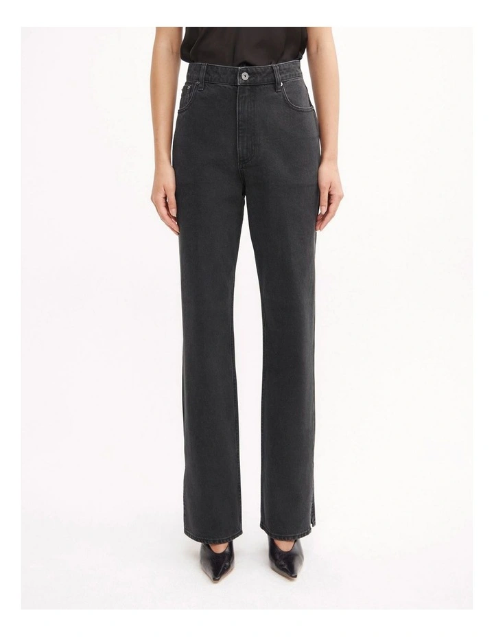 Split Detail Denim Jeans in Washed Black image 6
