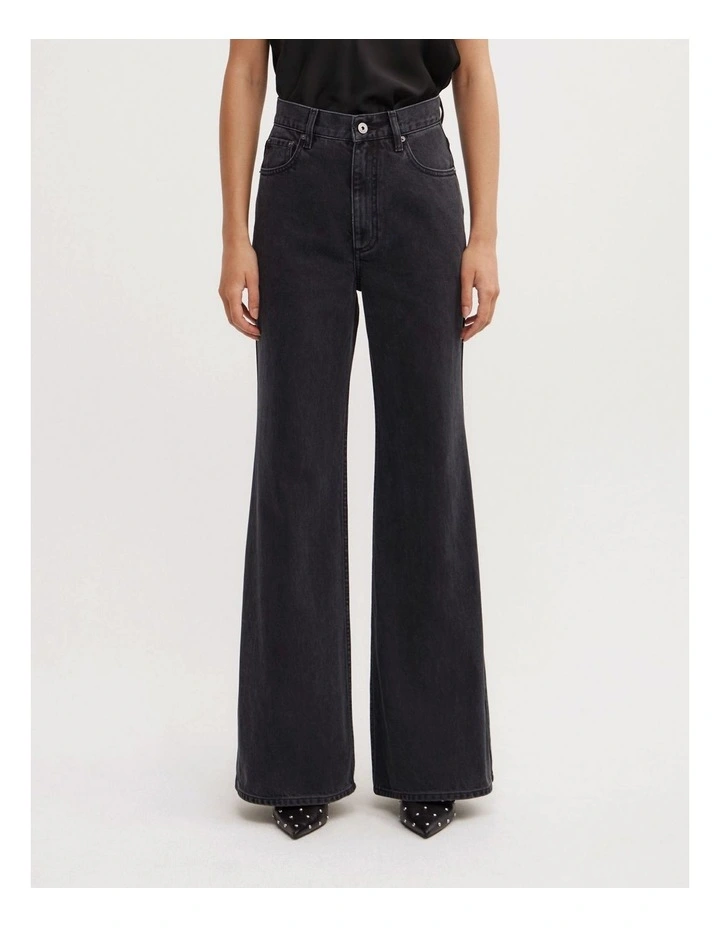 Bootcut Denim Jeans in Washed Black image 2