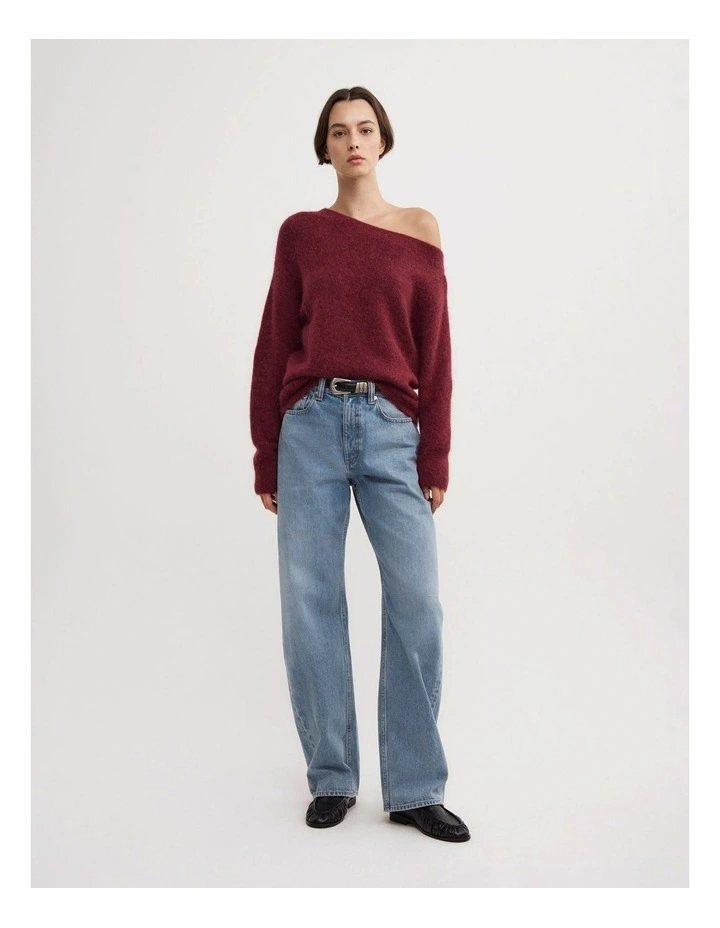 Fluffy Asymmetric Knit Top in Ruby image 2